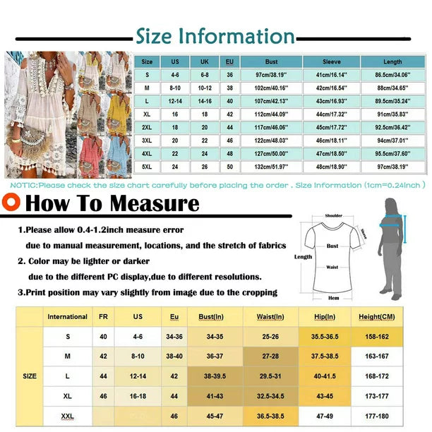 MIARHB Women Dress Fashion Three-Quarter Sleeve Boho Dress Lace Tassel V-Neck Mini Dress, Yellow, M