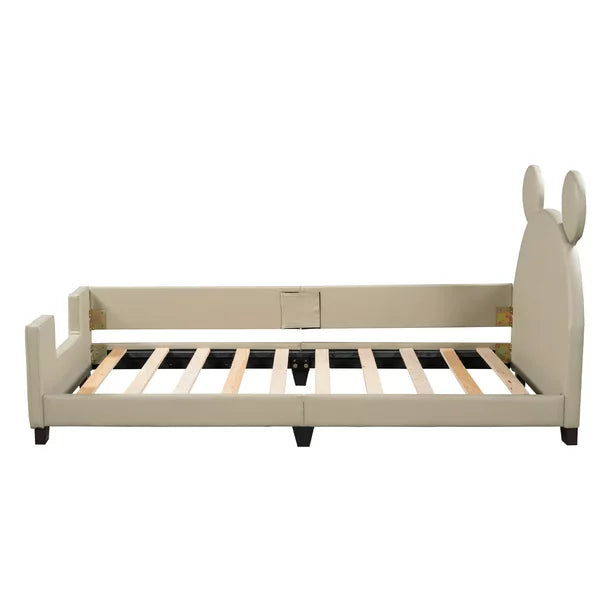 Mickey Mouse Shaped Twin Size Upholstery Daybed with Headboard for Kids, Gray