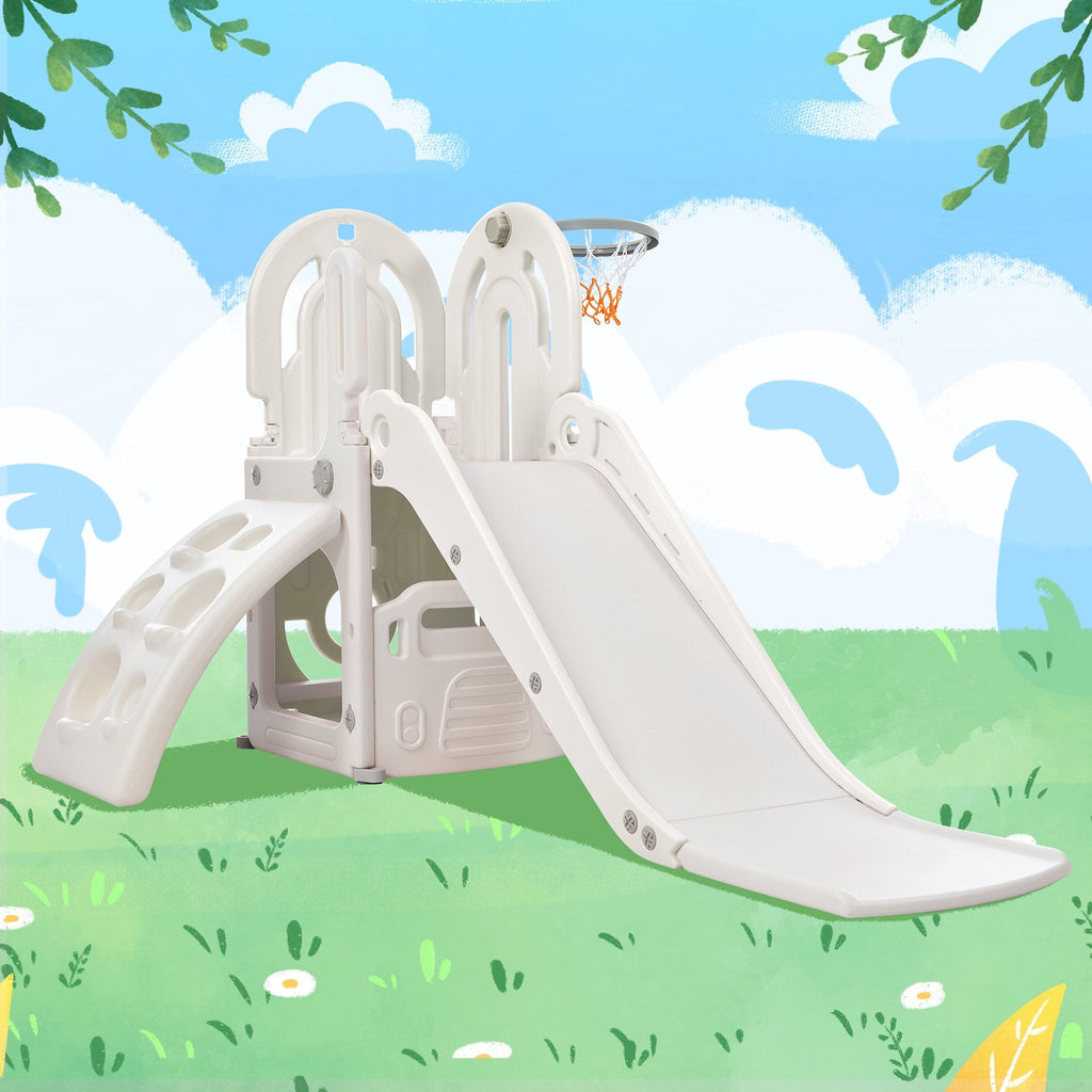 EUROCO 4 in 1 Toddler Slide and Climb Set,Kids Playground Climber Slide Playset with Basketball Hoop Play Freestanding Combination, Indoor & Outdoor Toys for Kids Teens Boys Girls,Gray