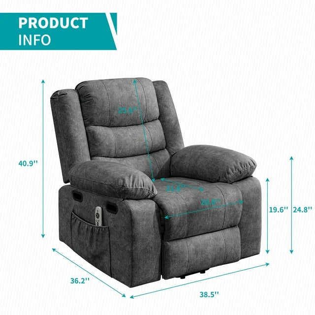 Puremind Recliner Chair for Adults, Electric Glider Recliner with Heat Vibration Function, Upholstered Modern Massage Chair with Overstuffed Armrest Backrest for Living Room Apartment Studio,Dark Grey