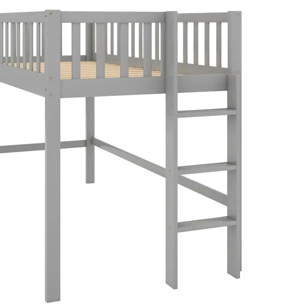 Euroco Wood Low Twin Loft Bed with Vertical Ladder and Slide, Gray