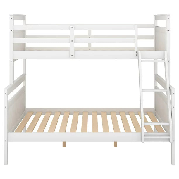 Euroco Twin over Full Wood Bunk Bed with Ladder for Kid's Room