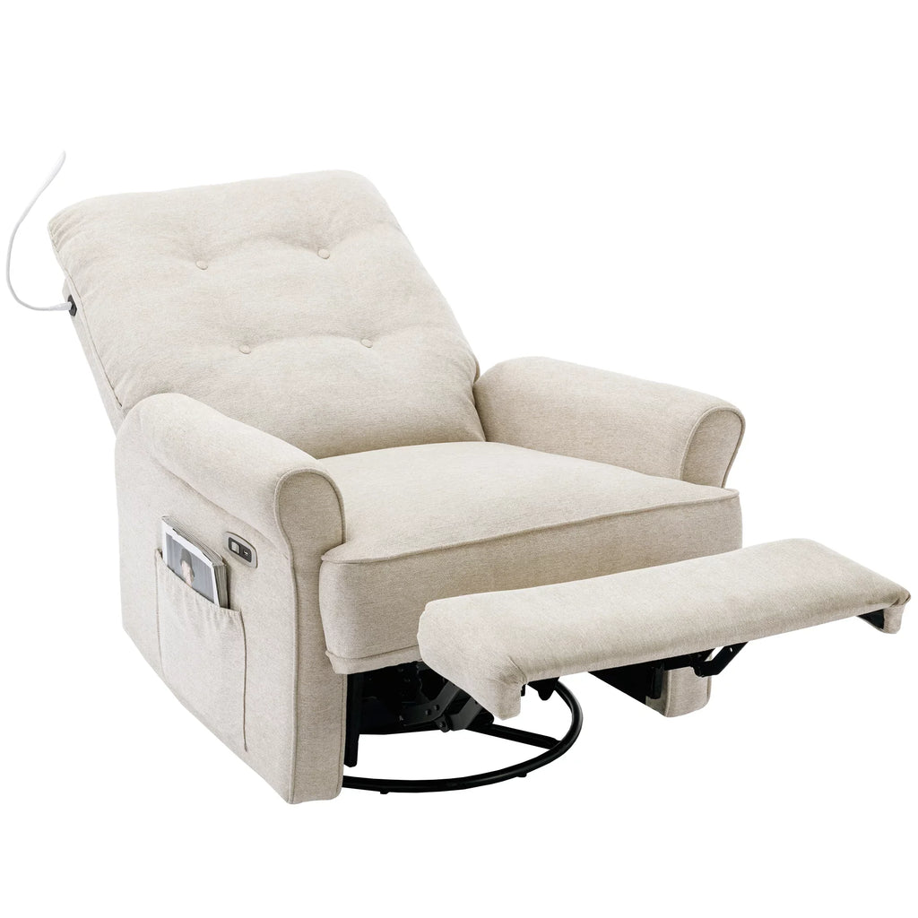 EUROCO Power Lift Recliner Chair Recliners for Elderly with Touch Sensitive Lamp ,270 Degree Linen Swivel Recliner Chair for Living room with Side Pocket,USB Port,Cream