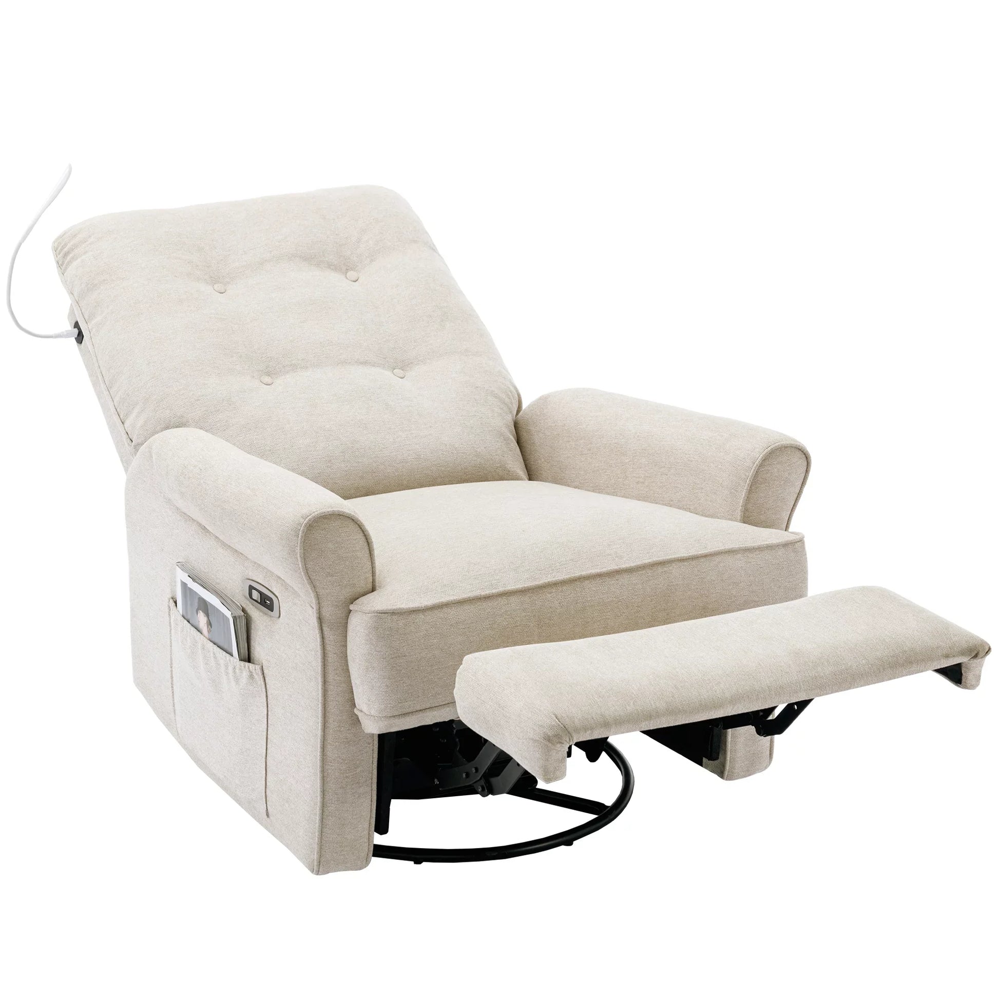 EUROCO Power Lift Recliner Chair Recliners for Elderly with Touch Sensitive Lamp ,270 Degree Linen Swivel Recliner Chair for Living room with Side Pocket,USB Port,Cream