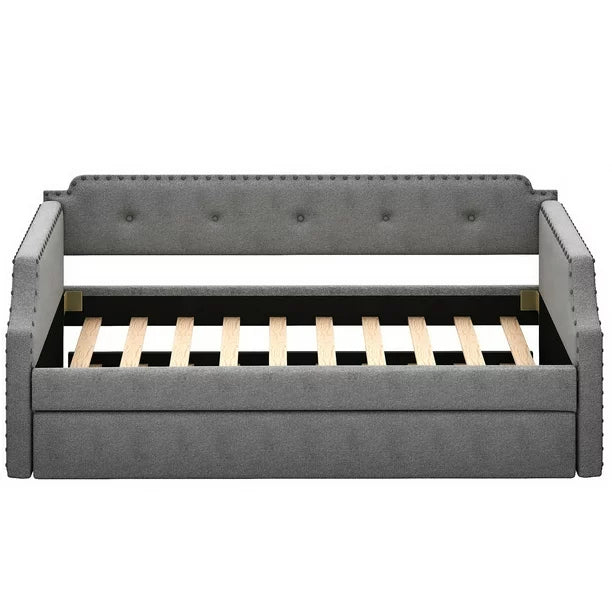 Euroco Twin Upholstered Daybed with Trundle for Kids, Gray