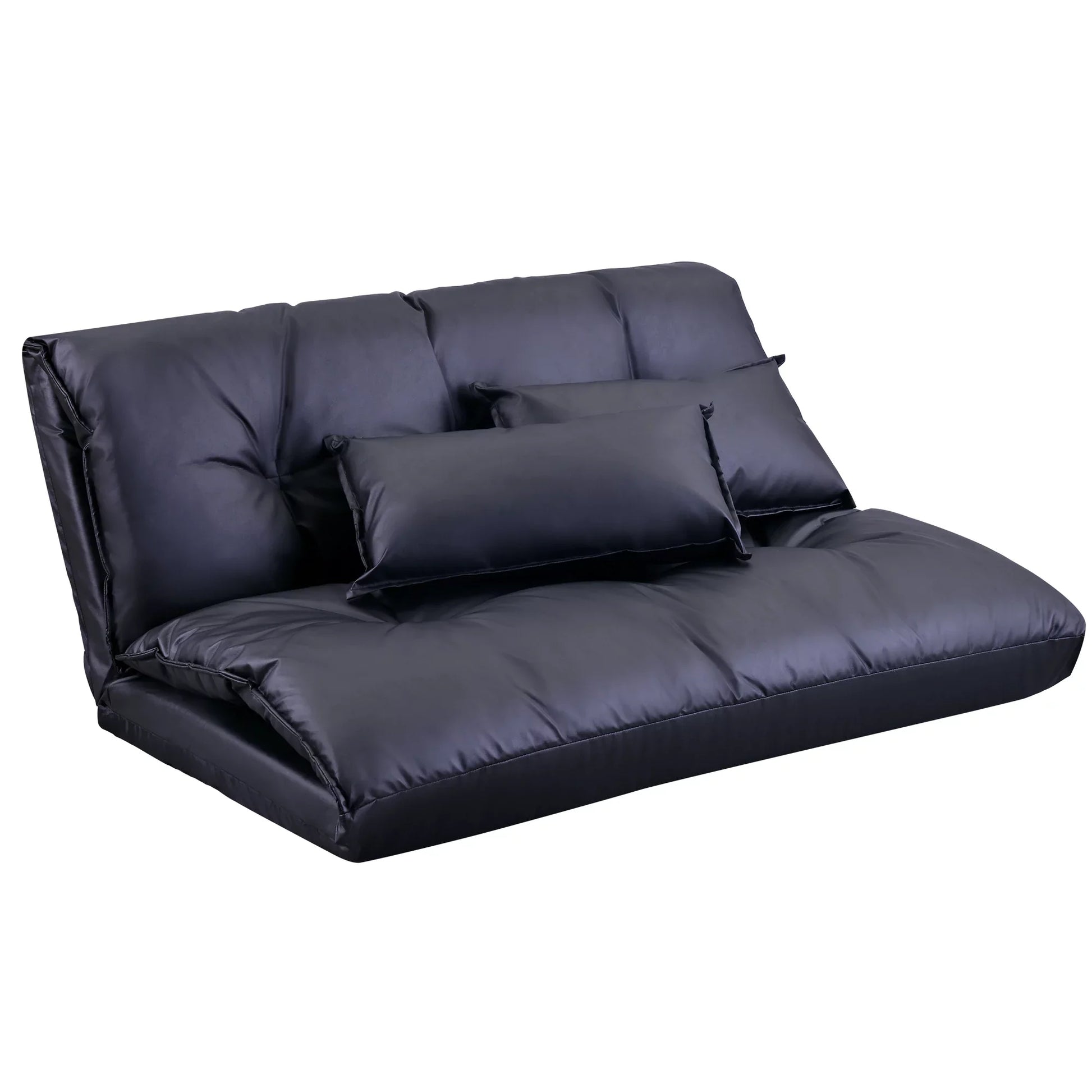 Lazy Sofa Adjustable Folding Futon Sofa Video Gaming Sofa with Two Pillows, Black PU