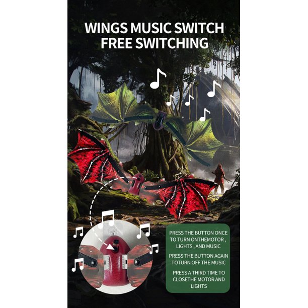 JUNBYONE Dragon Wings for Kids,Light Up & Music Moving Halloween Dino Wings - LED&Sound Dragon Wings Props Cosplay, Boys Halloween Dino Wings Cosplay Costume - Red - One Size