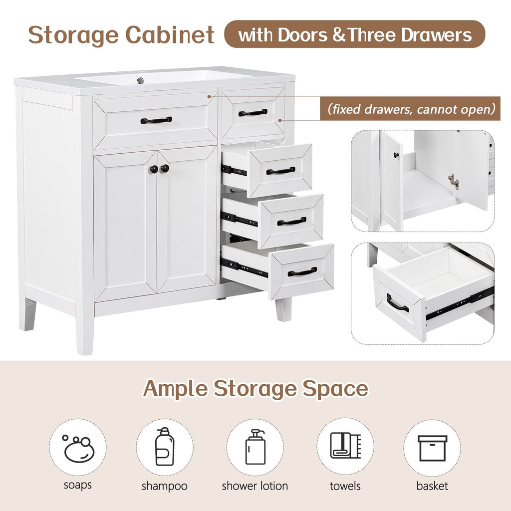 EUROCO 36" Bathroom Vanity with Sink,Bathroom Cabinet with Drawers, White