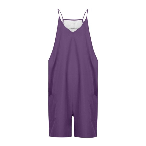 Clearance! MIARHB Women's Top Jumpsuits for Summer Casual Sleeveless Loose Rompers Fashion Comfy Overalls Pants Shorts, Dark Purple, M