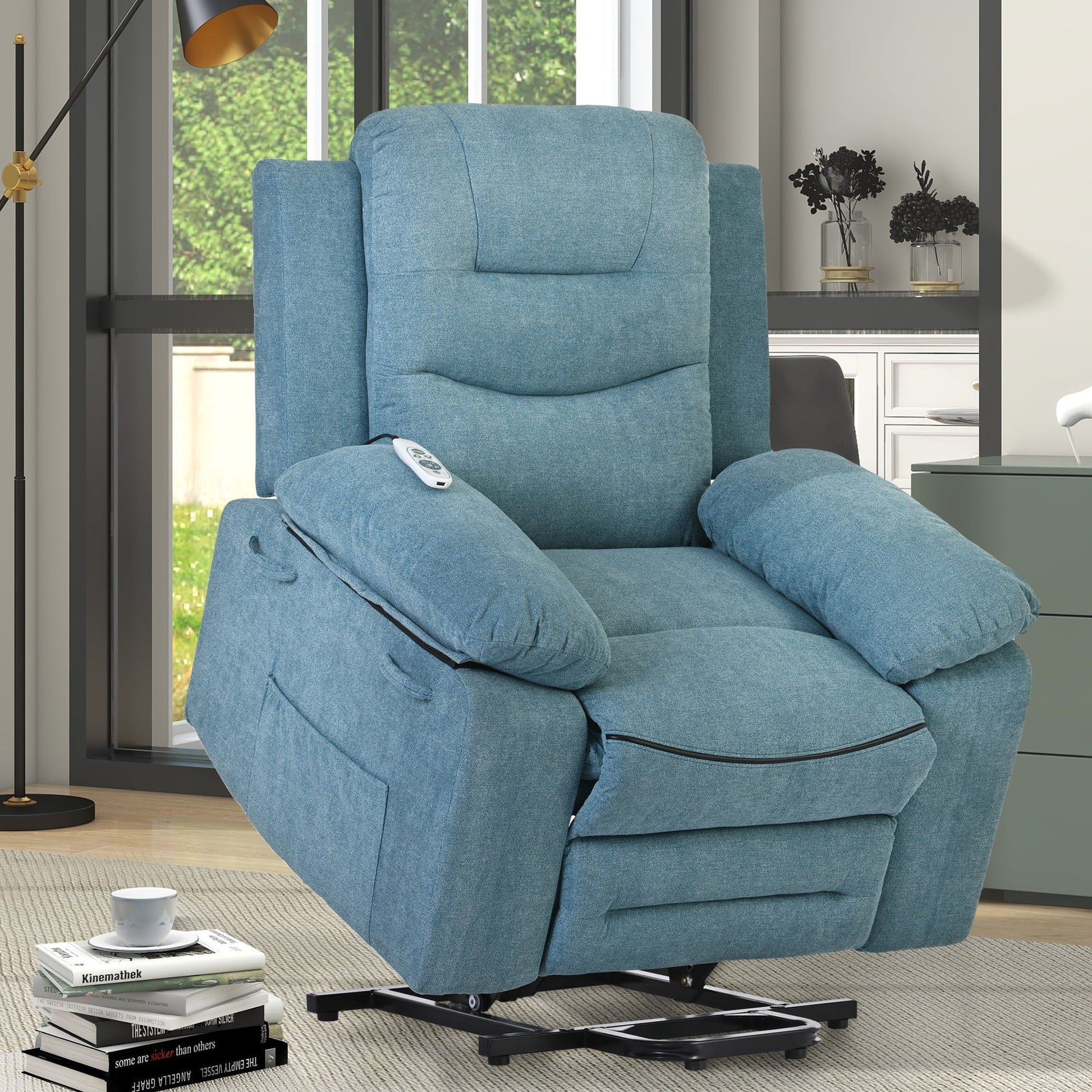 EUROCO 39.8"W Power Lift Recliner Chair Recliners for Elderly with Heat, Vibration and Massage Recliner Chair for Living room with Side Pocket, Infinite Position,Blue