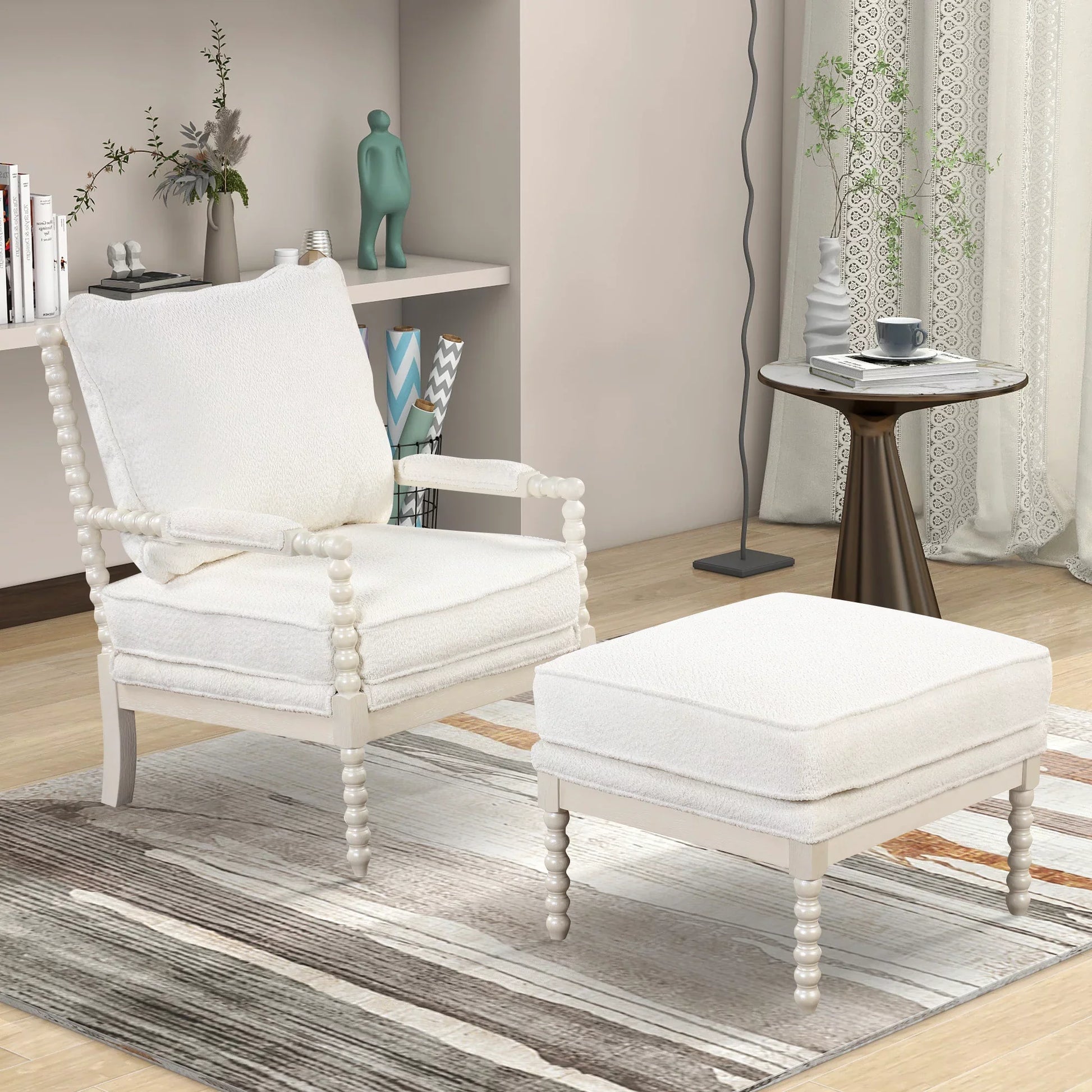 EUROCO Velvet Accent Chair with Ottoman,6.3" Thicked Modern Lounge Accent Chair with Armrests pad, Reading Chair with Footrest for Small Space, Living room