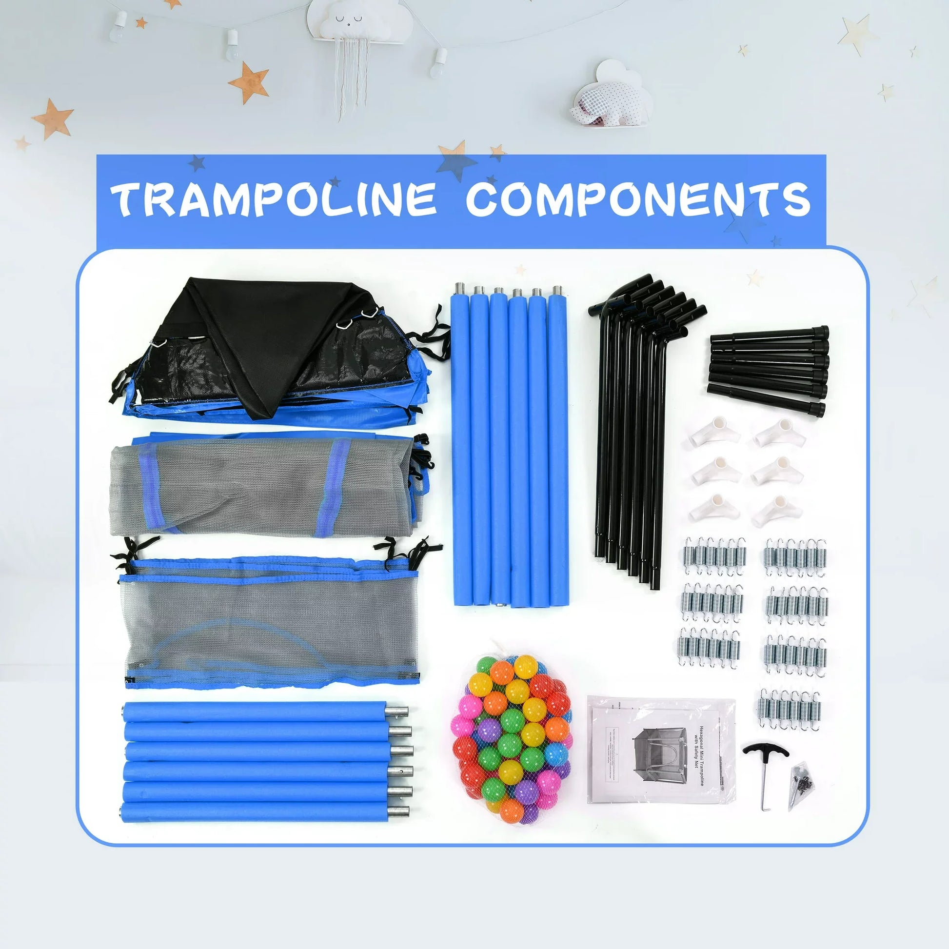 EUROCO 55" Kids Trampoline Recreational Bounce Jumper with Safety Enclosure Net and Balls, Indoor Outdoor Mini Trampoline for Kids