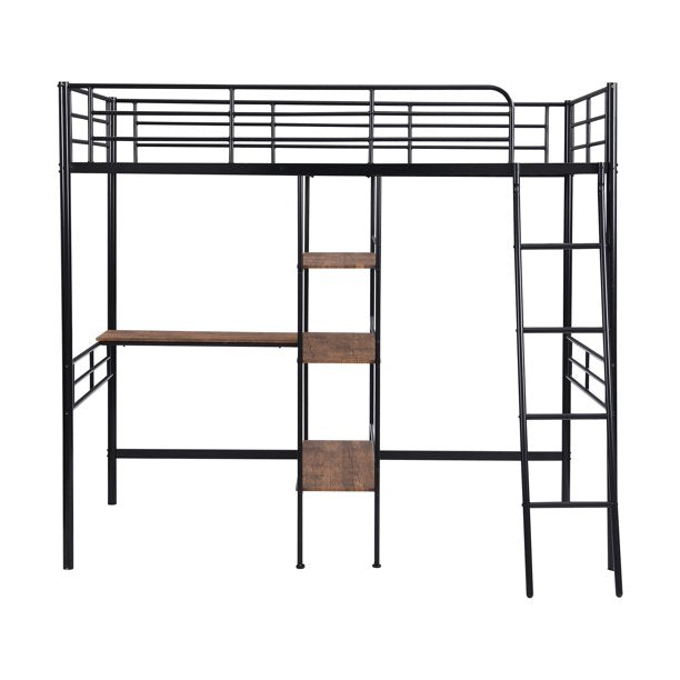 EUROCO Metal Twin Loft Bed with Desk for Child, Black