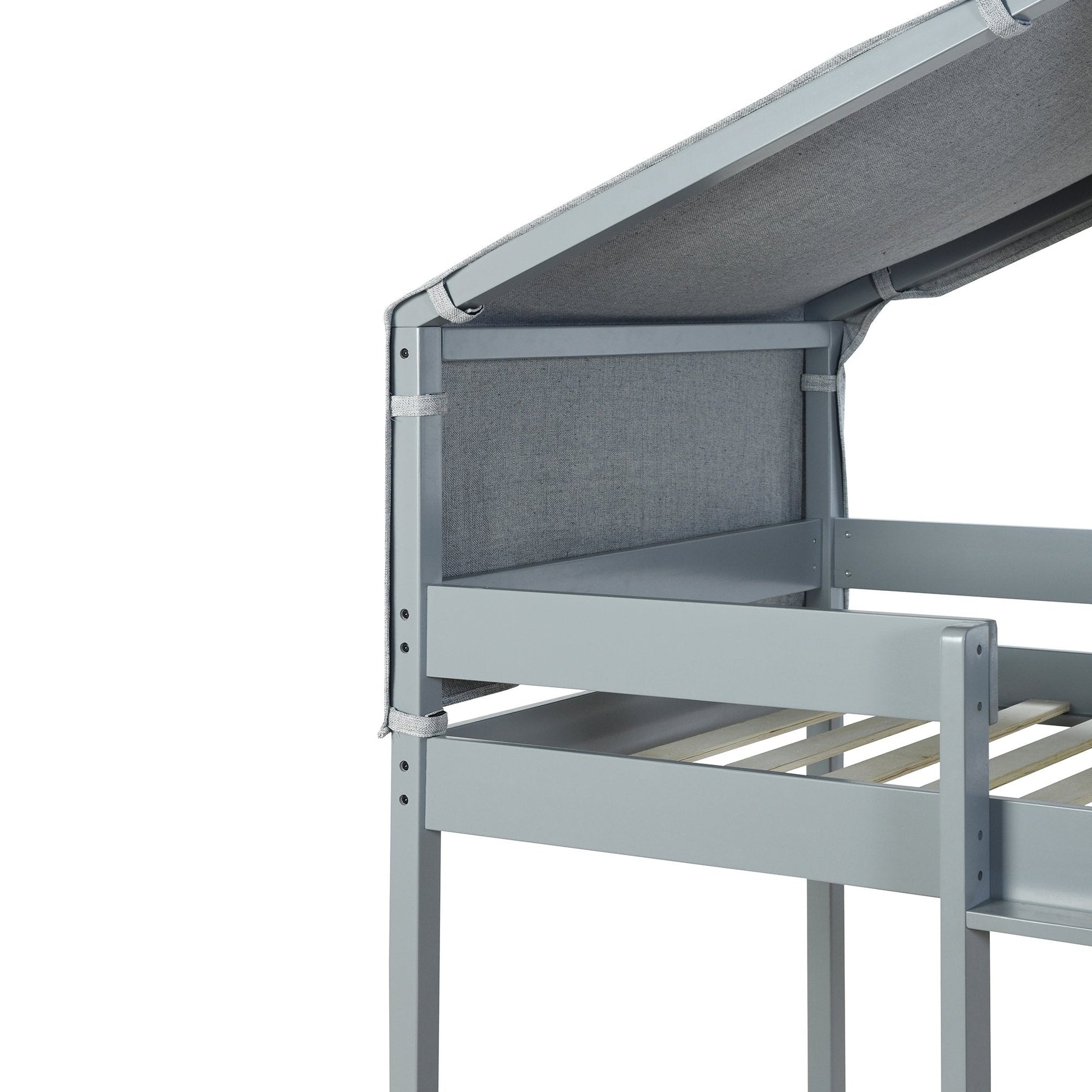 Twin over Twin Tent House Bunk Bed with Tent for Kids Bedroom, Gray