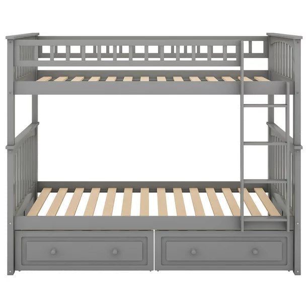 Euroco Pine Wood Bunk Bed With Storage, Twin-Over-Twin, Gray