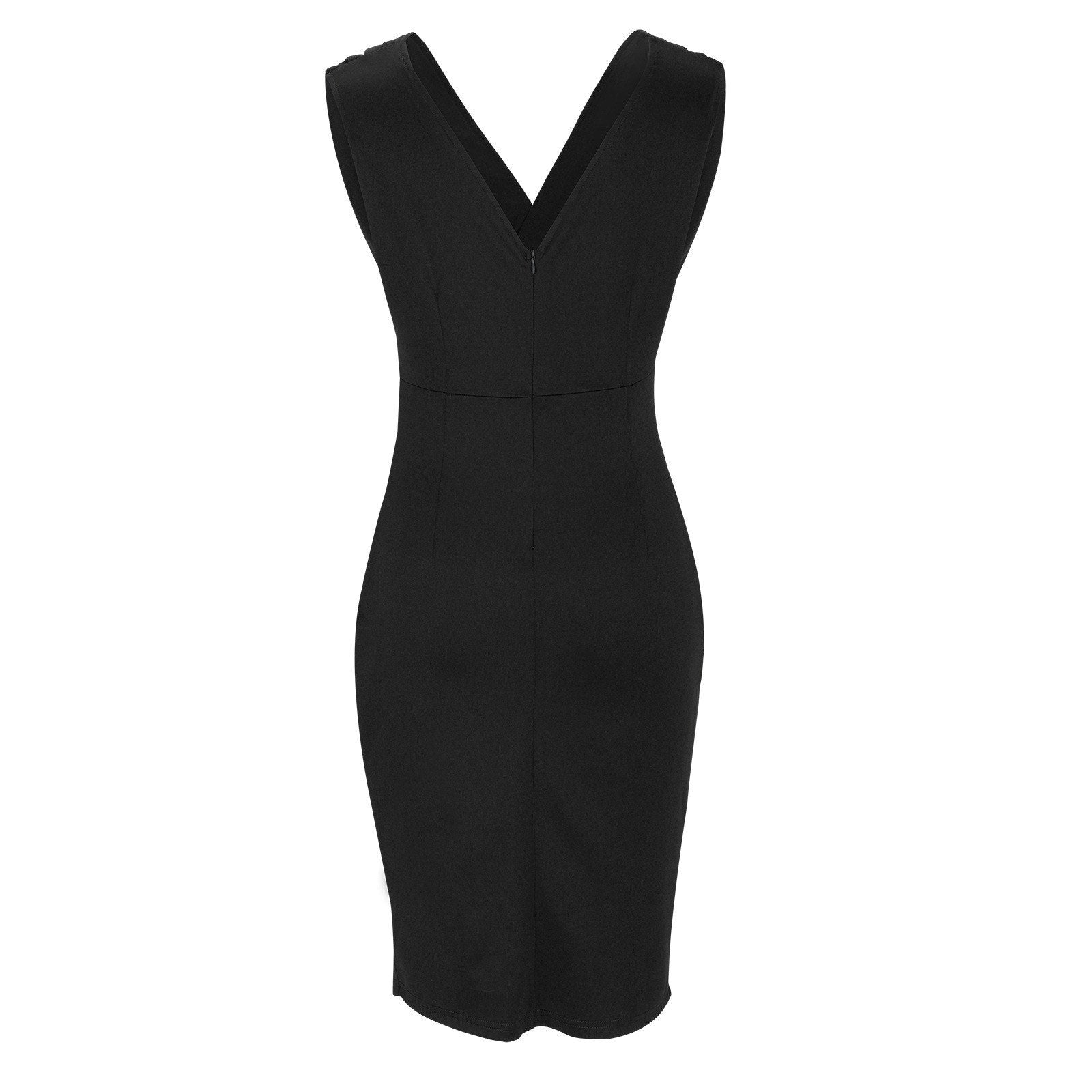 Clearance! OTEMRCLOC Women's Summer Solid Pleated V-Neck Sleeveless Split High Waist Evening Elegant Dress for Women Black XXL
