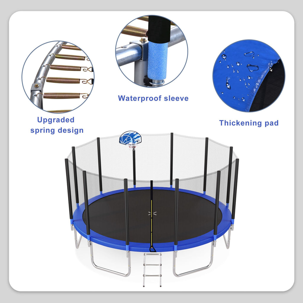 EUROCO 1500LB 16FT Trampoline for 8-9 Kids Adults with Basketball Hoop,Ladder,Basketball Hoop,Easy Assembly Round Outdoor Heavy Duty Recreational Trampoline