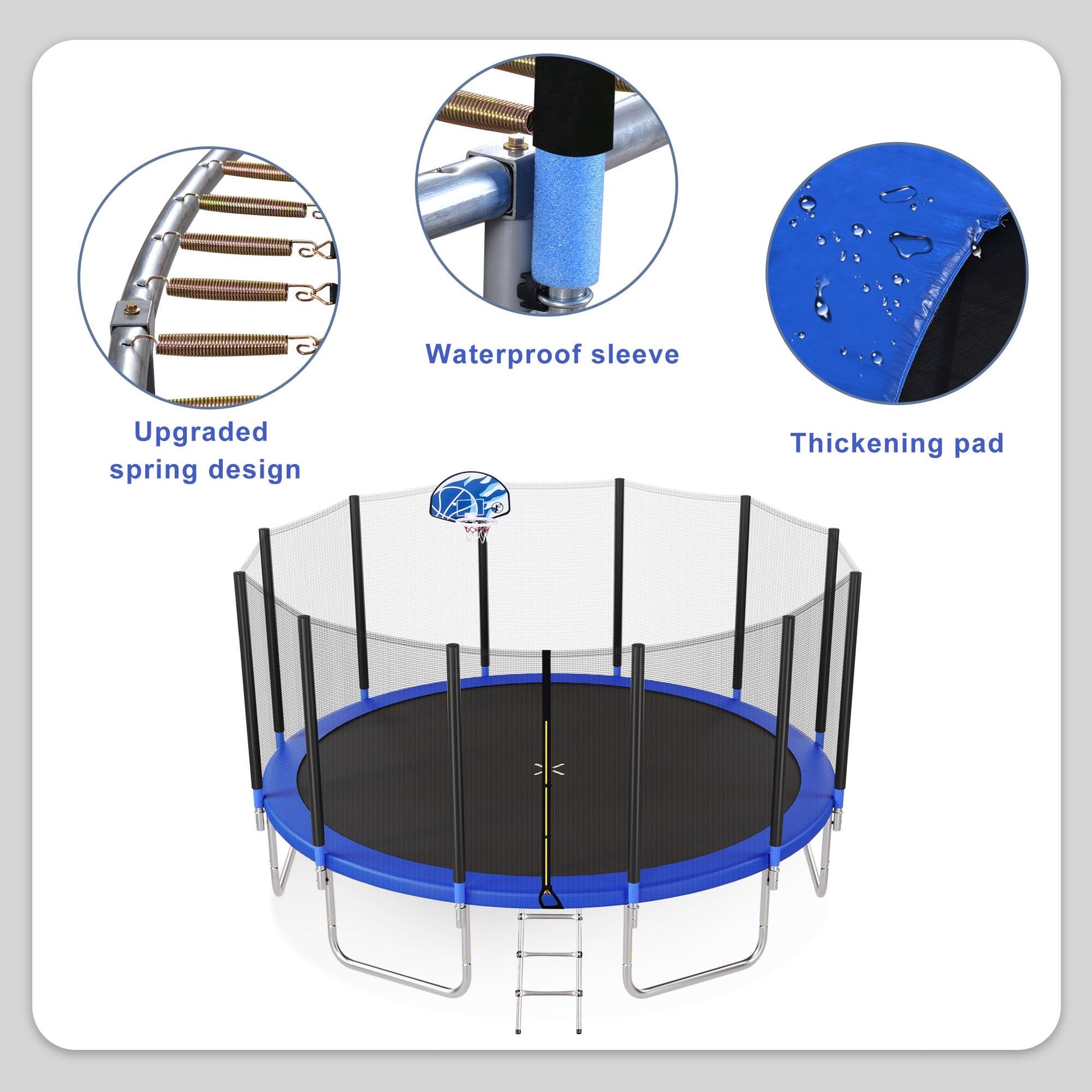 EUROCO 1500LB 16FT Trampoline for 8-9 Kids Adults with Basketball Hoop,Ladder,Basketball Hoop,Easy Assembly Round Outdoor Heavy Duty Recreational Trampoline