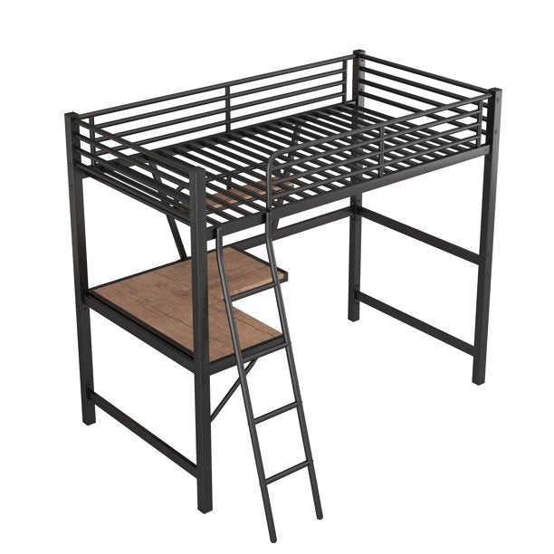 Euroco Metal Loft Bed for Kids, Twin, Black