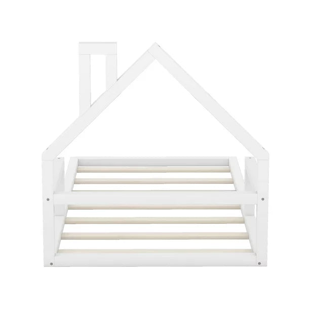 Euroco Twin Size Wood Floor Bed for Kids Room, White