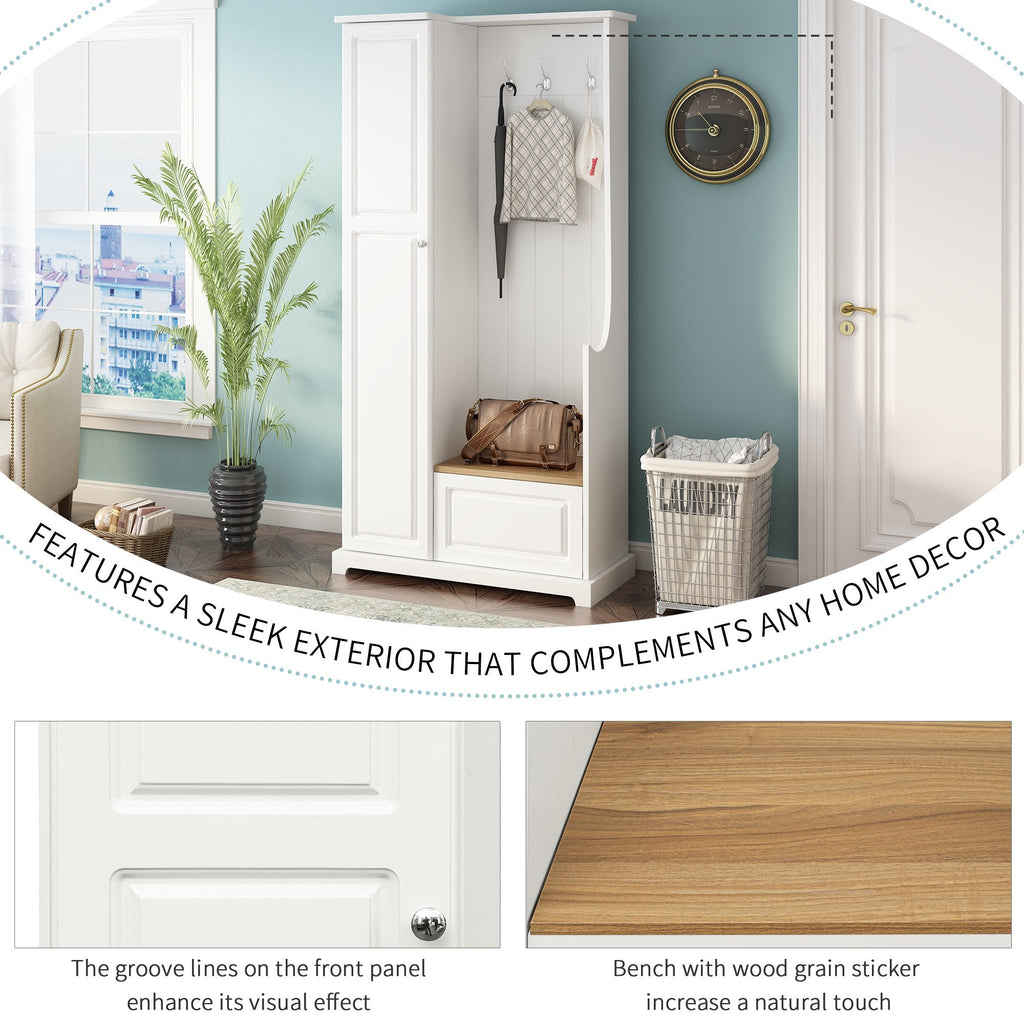 EUROCO 70.35" Entryway Hall Tree with Storage Bench and Coat Rack, 3 Hooks, Adjustable Shelves for Hallway Living Room Bedroom Home,White