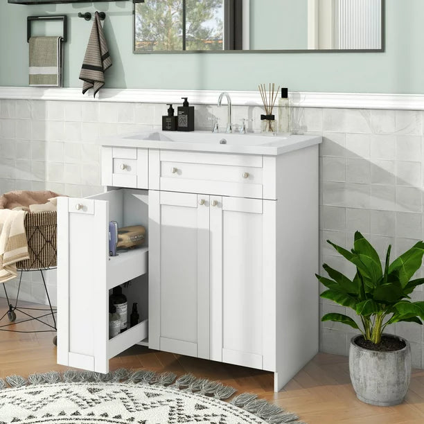 EUROCO 30" Bathroom vanity with Sink Top,Combo Cabinet Undermount Sink,Bathroom Storage Cabinet vanities,White