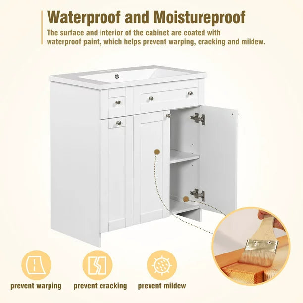 EUROCO 30" Bathroom vanity with Sink Top,Combo Cabinet Undermount Sink,Bathroom Storage Cabinet vanities,White