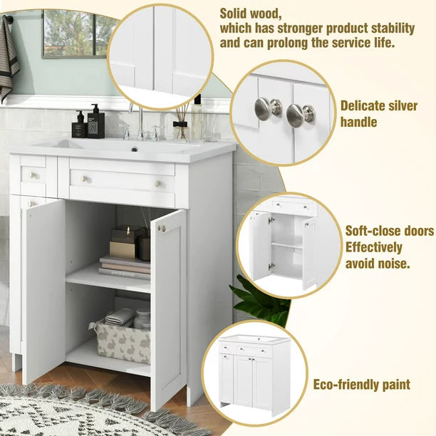 EUROCO 30" Bathroom vanity with Sink Top,Combo Cabinet Undermount Sink,Bathroom Storage Cabinet vanities,White