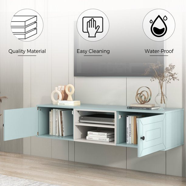 EUROCO Wall Mounted Floating TV Stand Up to 65” with 3 Levels Adjustable shelves & Magnetic Cabinet Door,& Cable Management