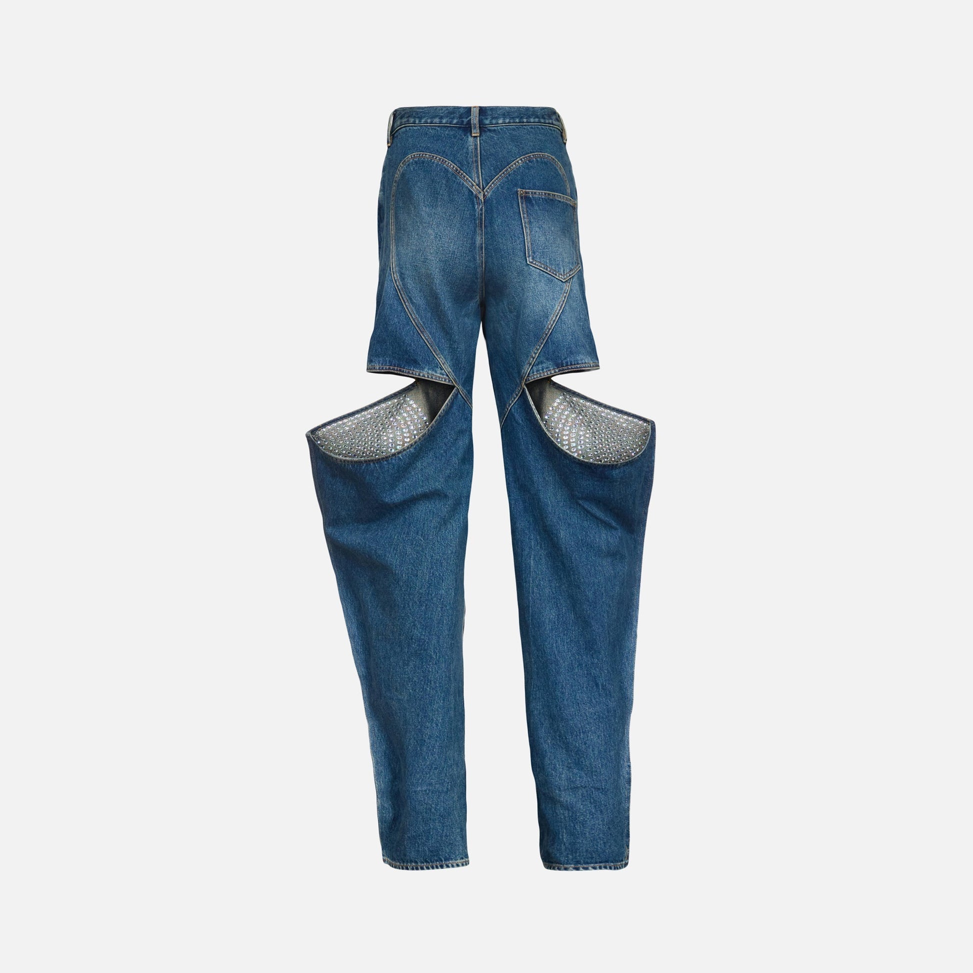 Area Crystal Embellished Slit Jean - Vintage Indigo