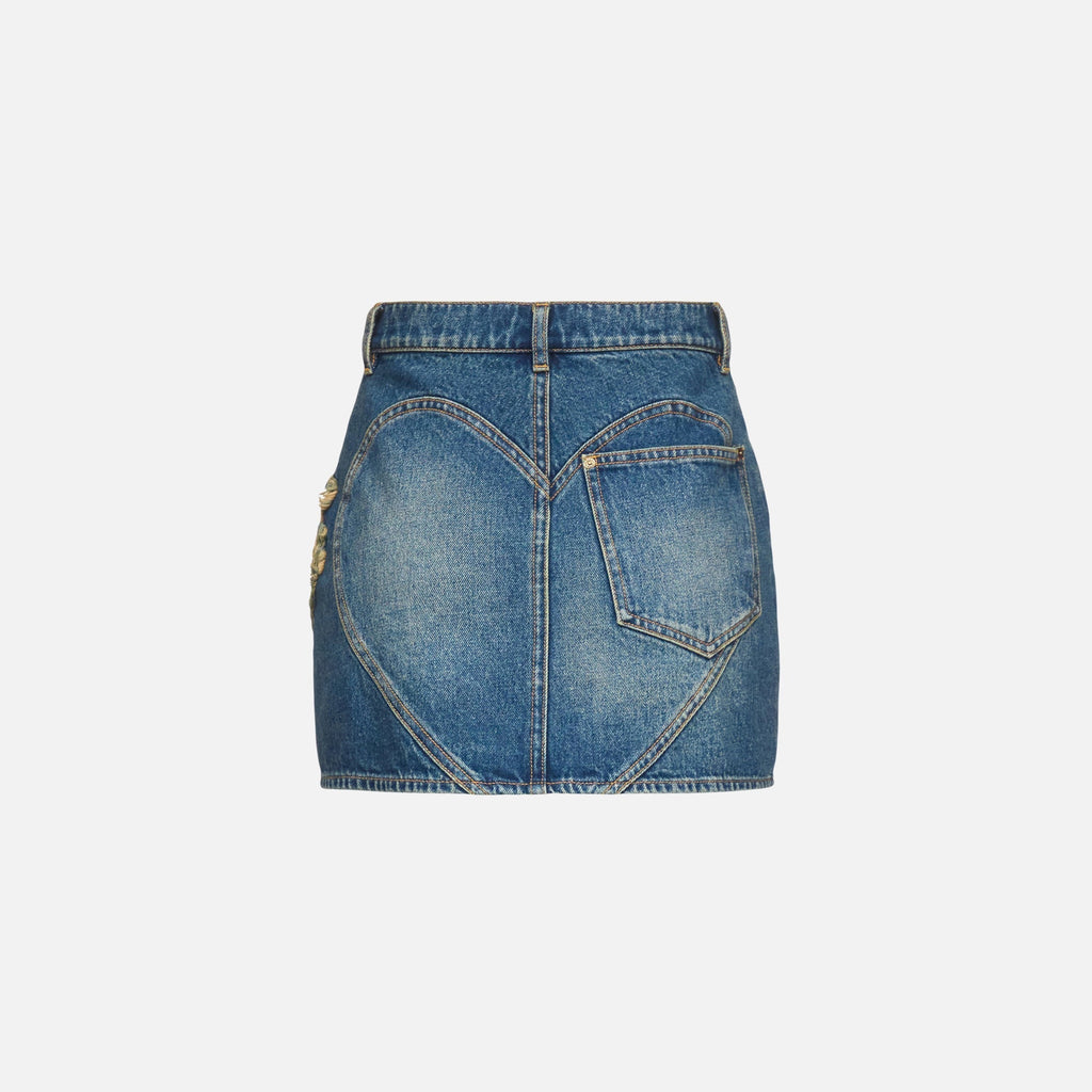 Area Crystal Claw Cutout Mini Skirt - Vintage Indigo