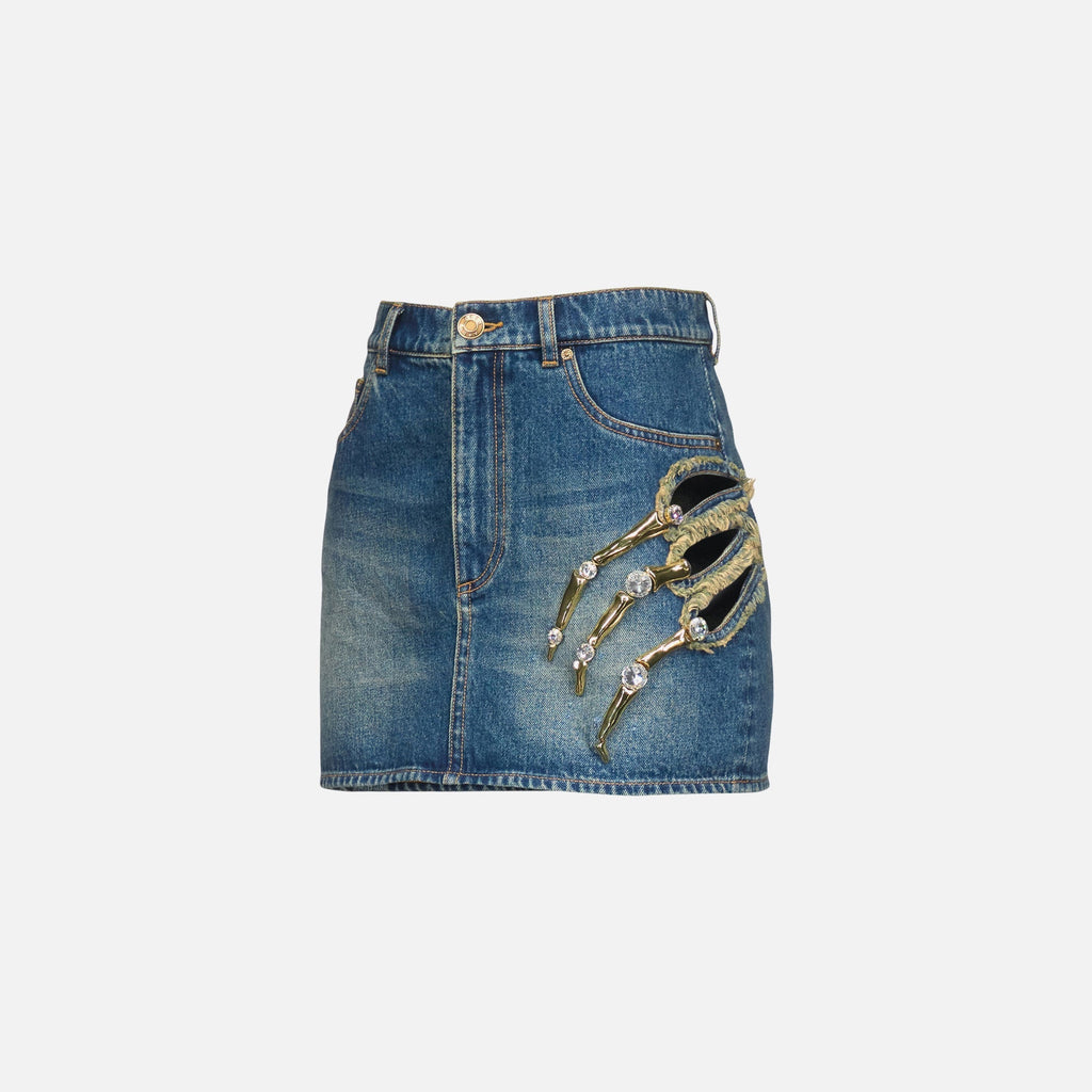 Area Crystal Claw Cutout Mini Skirt - Vintage Indigo