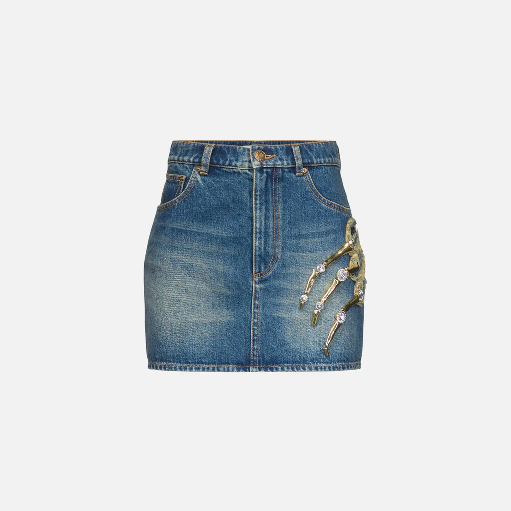 Area Crystal Claw Cutout Mini Skirt - Vintage Indigo