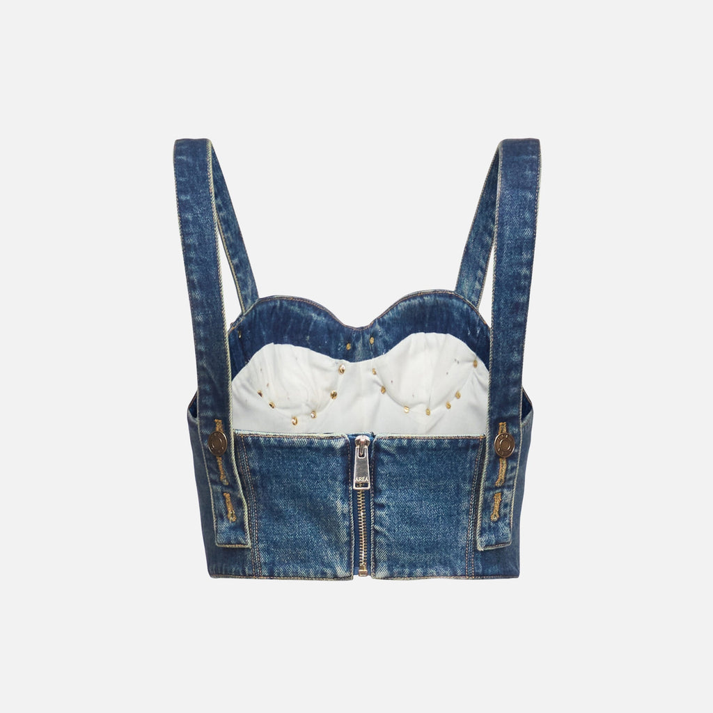Area Crystal Claw Denim Bustier - Vintage Indigo