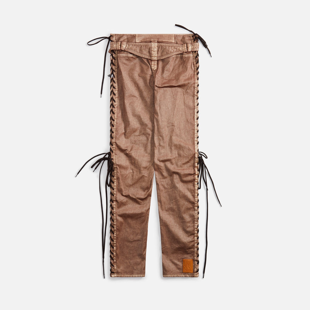 Jean Paul Gaultier x KNWLS Low Waist Laced Straight Trousers with Topstiched - Brown