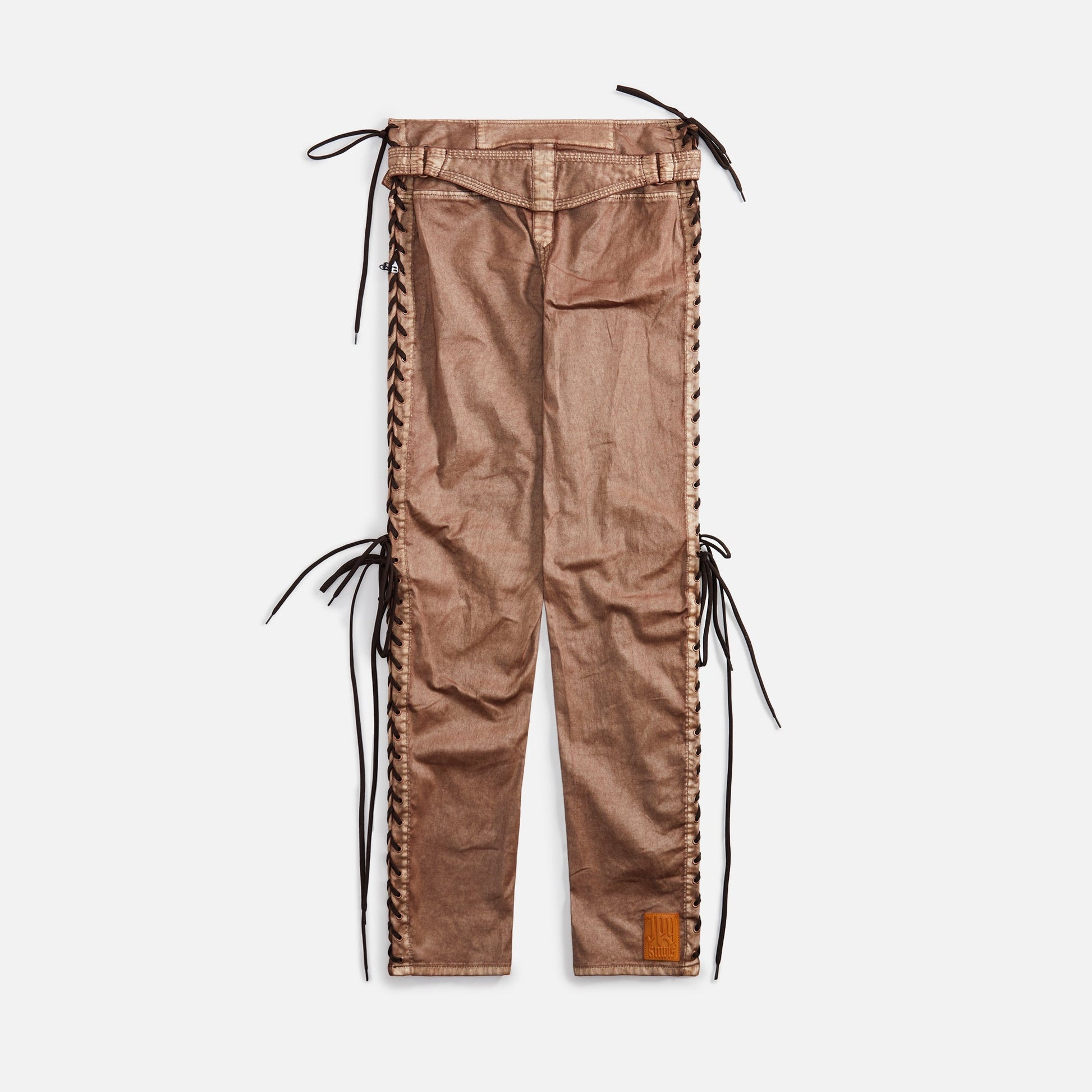 Jean Paul Gaultier x KNWLS Low Waist Laced Straight Trousers with Topstiched - Brown