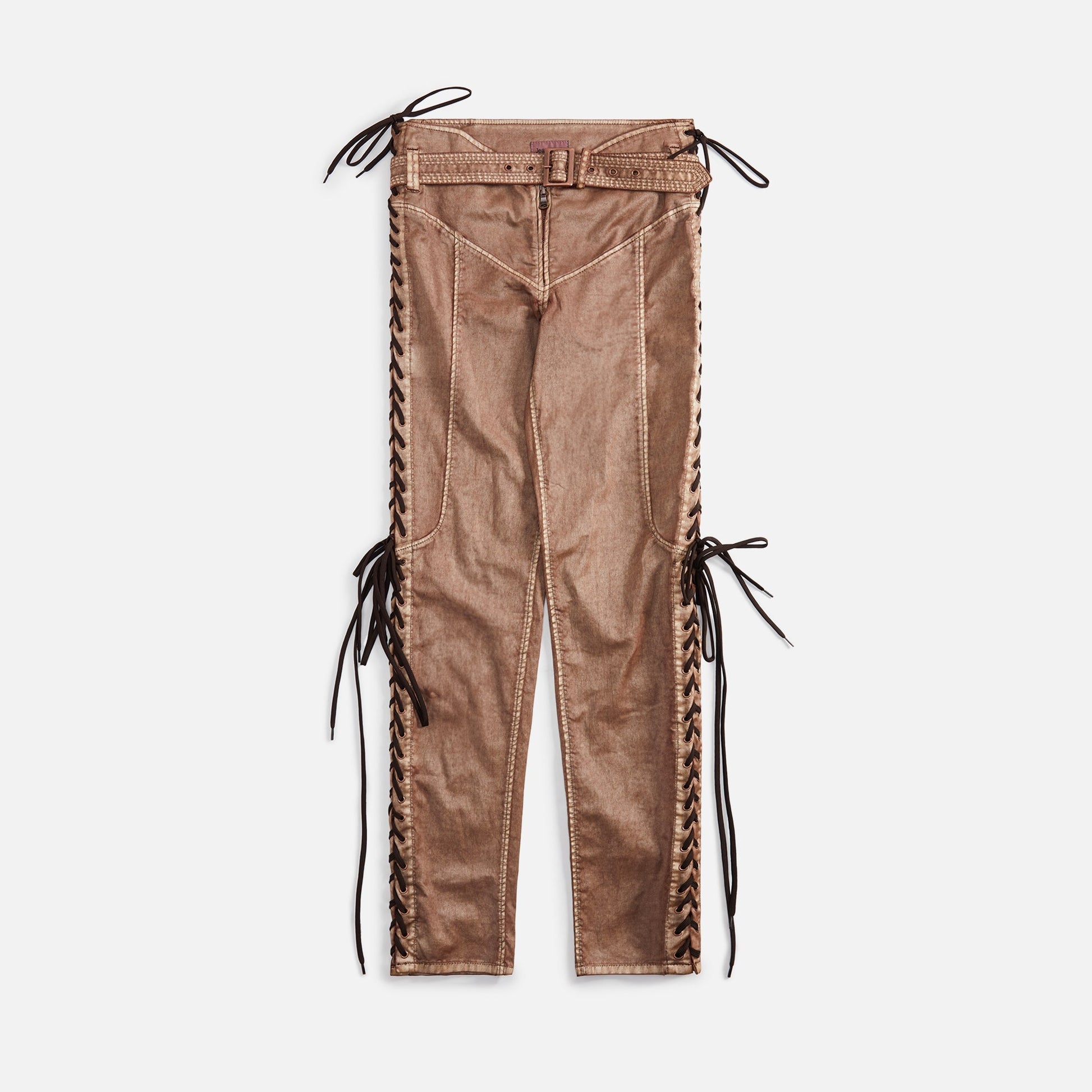 Jean Paul Gaultier x KNWLS Low Waist Laced Straight Trousers with Topstiched - Brown