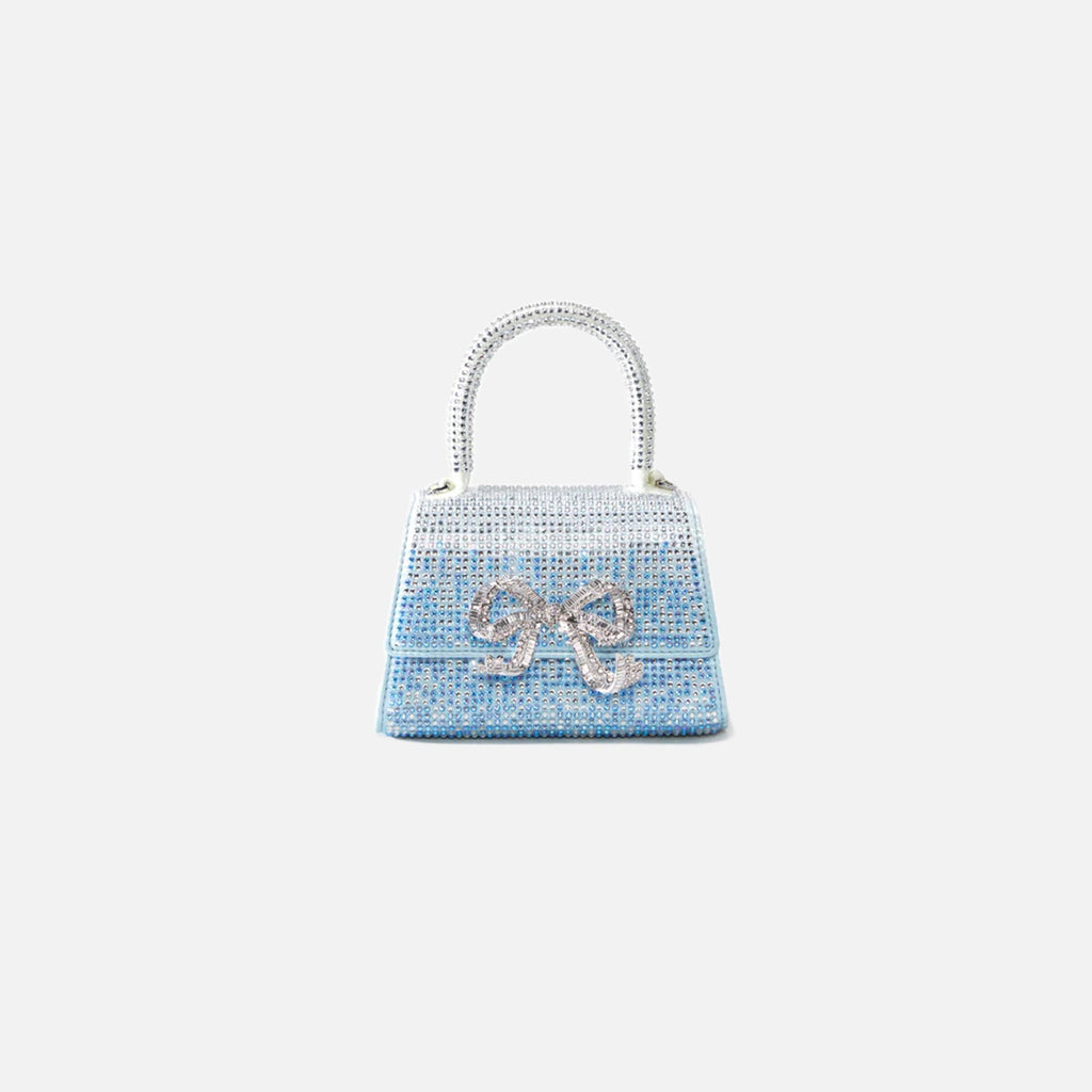 Self-Portrait Ombre Rhinestone Bow Micro Bag - Blue