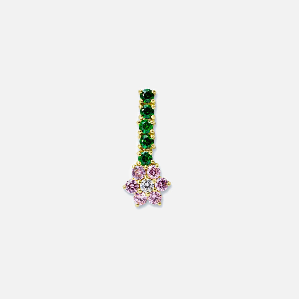 VEERT Pink & Green Flower Earrings - Yellow Gold