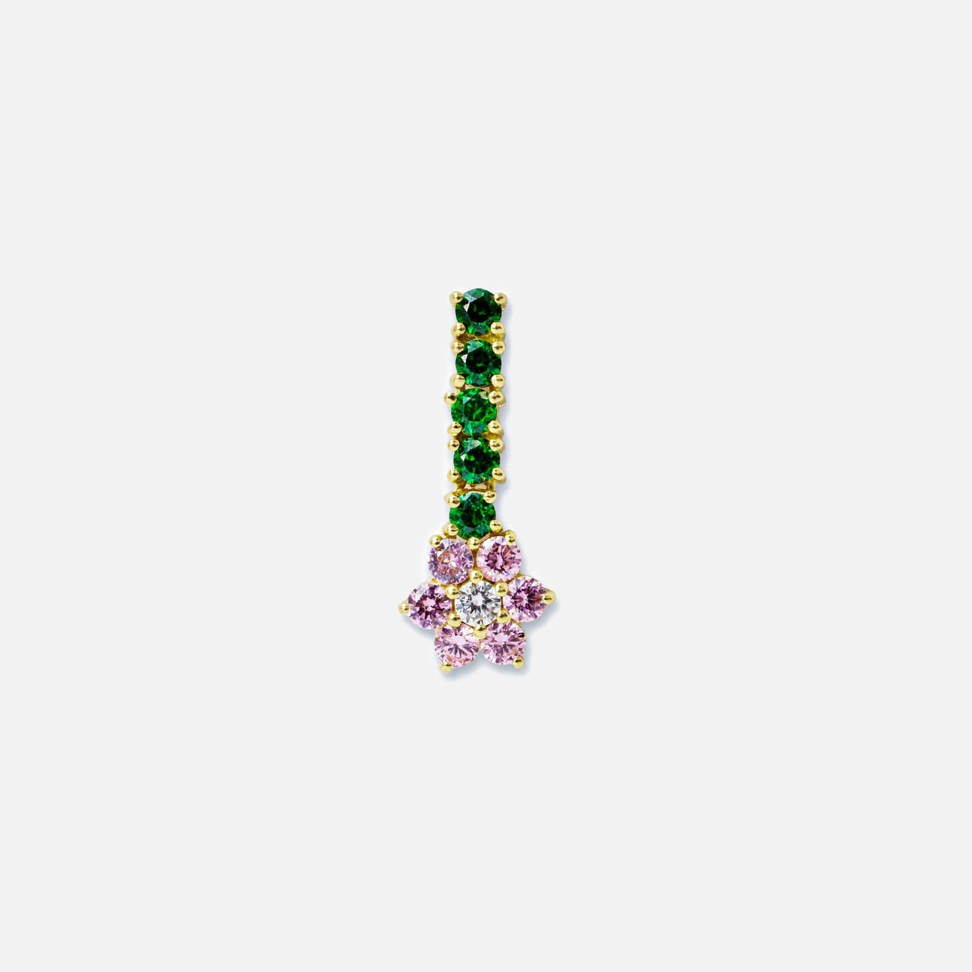 VEERT Pink & Green Flower Earrings - Yellow Gold