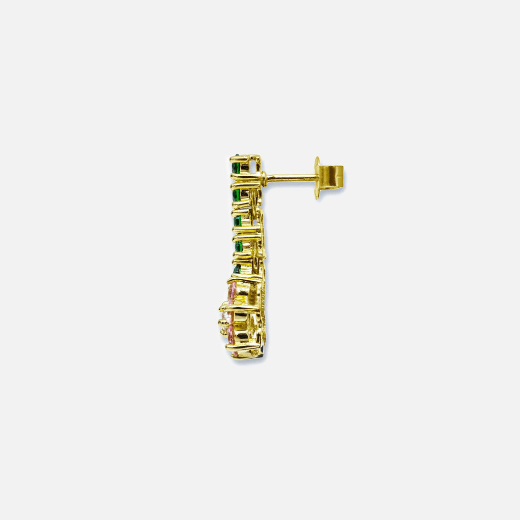 VEERT Pink & Green Flower Earrings - Yellow Gold