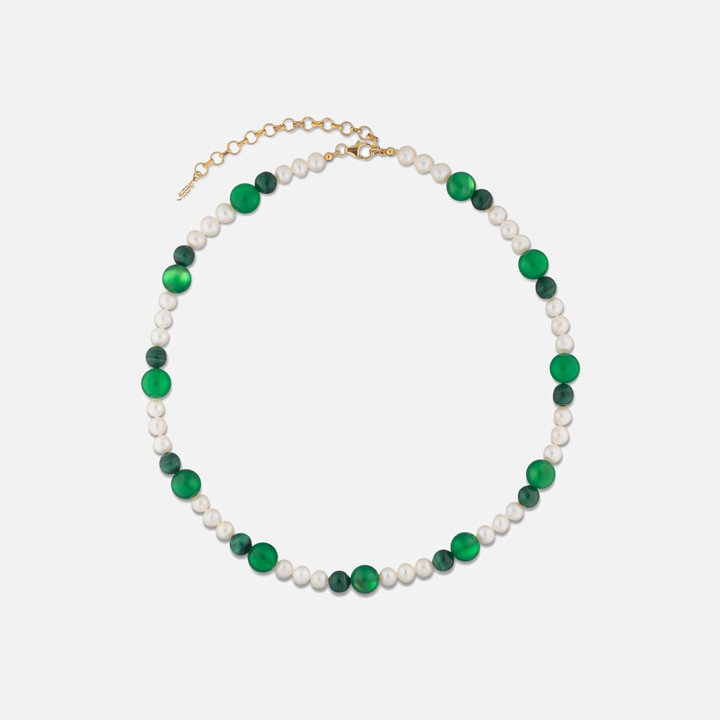 VEERT Freshwater Pearl Green Onyx Malachite Necklace - Green