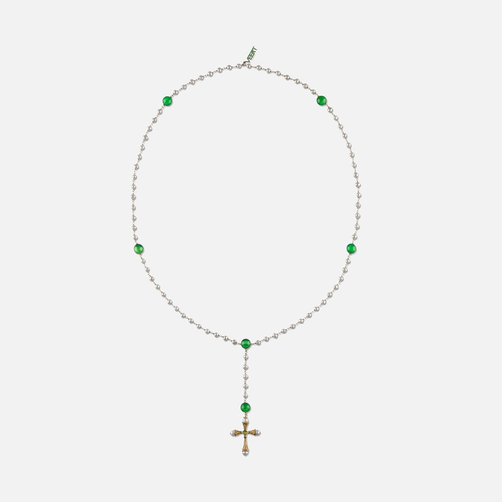 VEERT Freshwater Pearl Green Onyx Rosary Necklace - Green