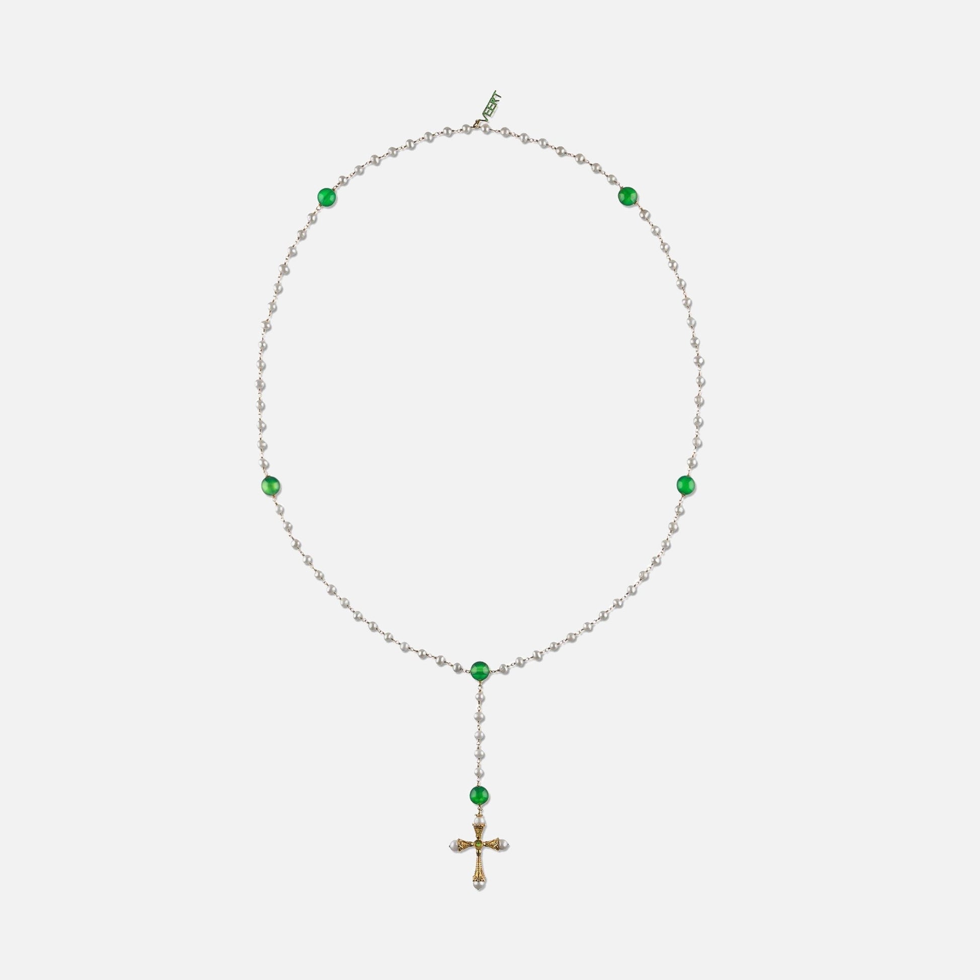 VEERT Freshwater Pearl Green Onyx Rosary Necklace - Green