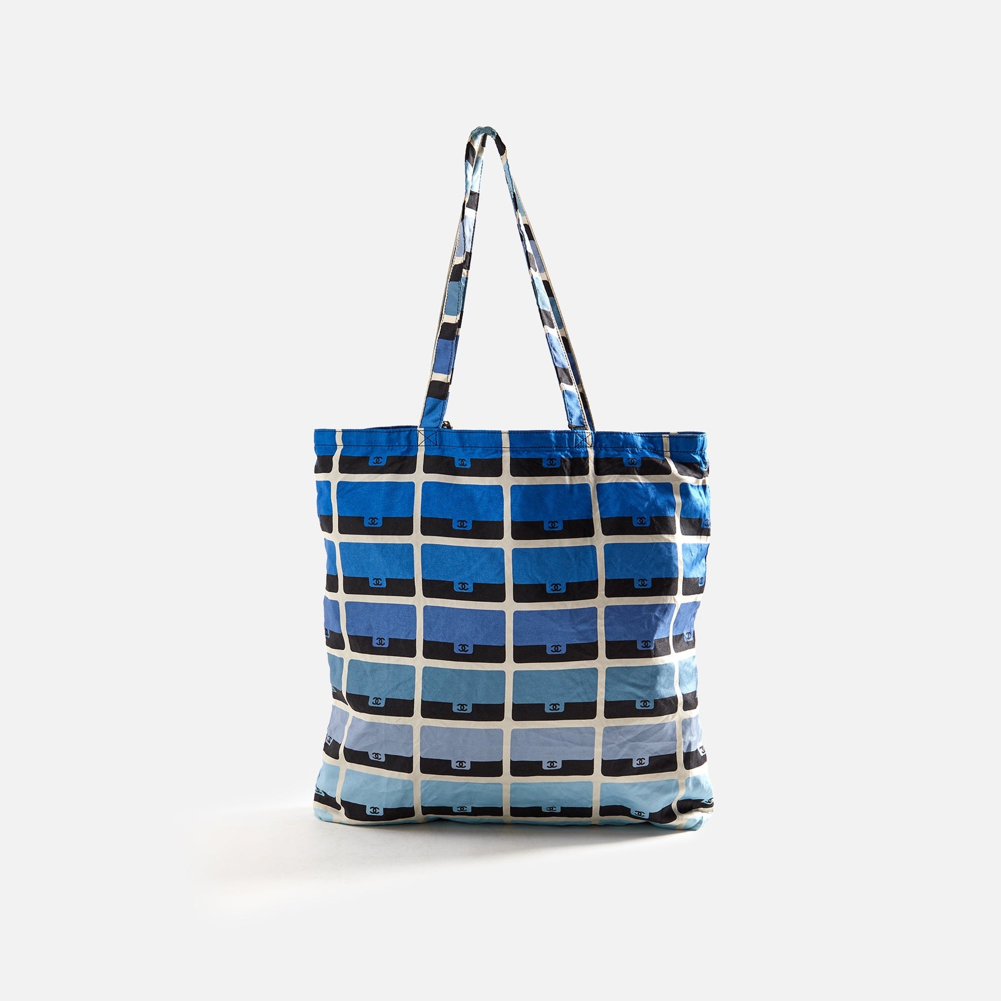 WGACA Chanel Black Caviar Foldable Tote with Chain - Blue