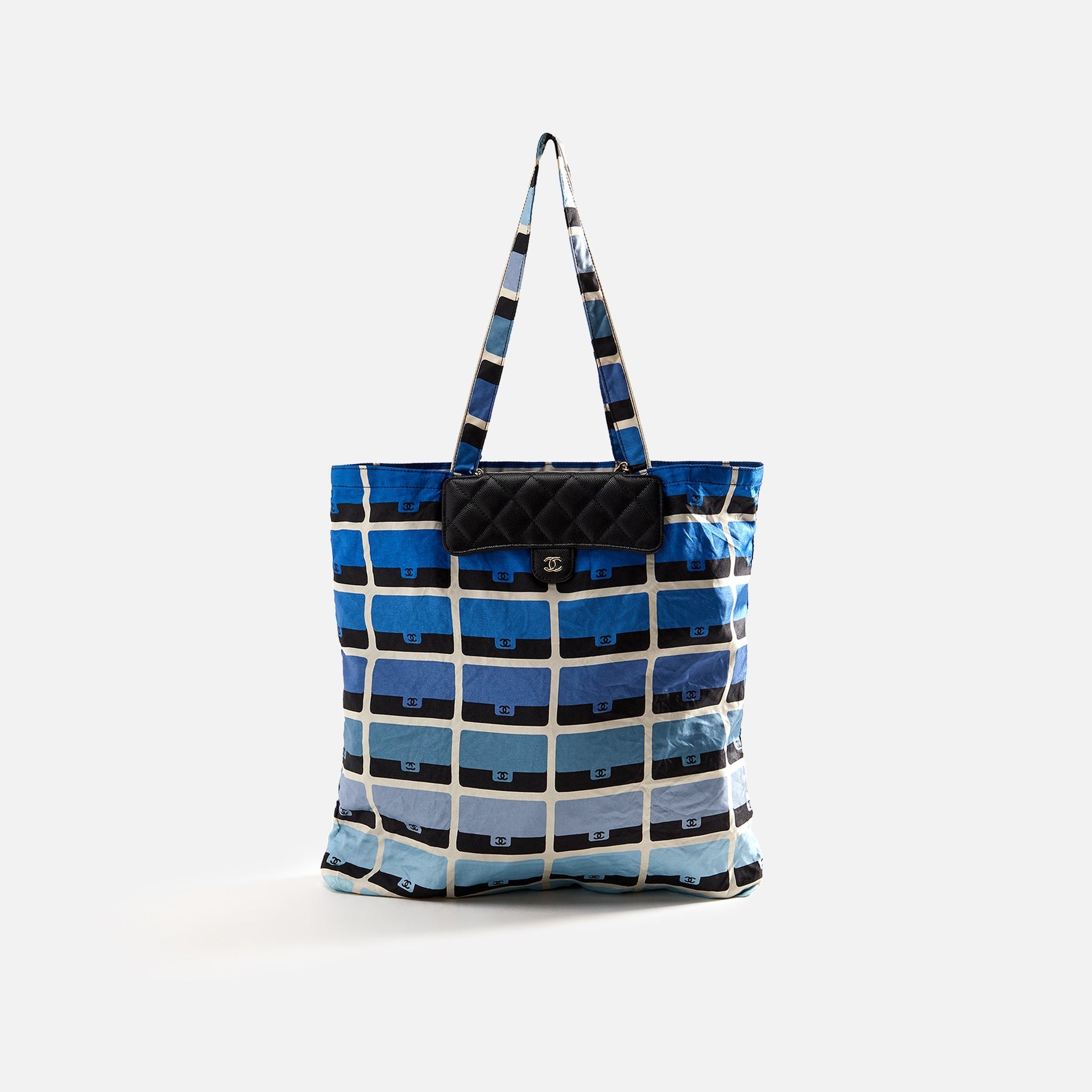 WGACA Chanel Black Caviar Foldable Tote with Chain - Blue