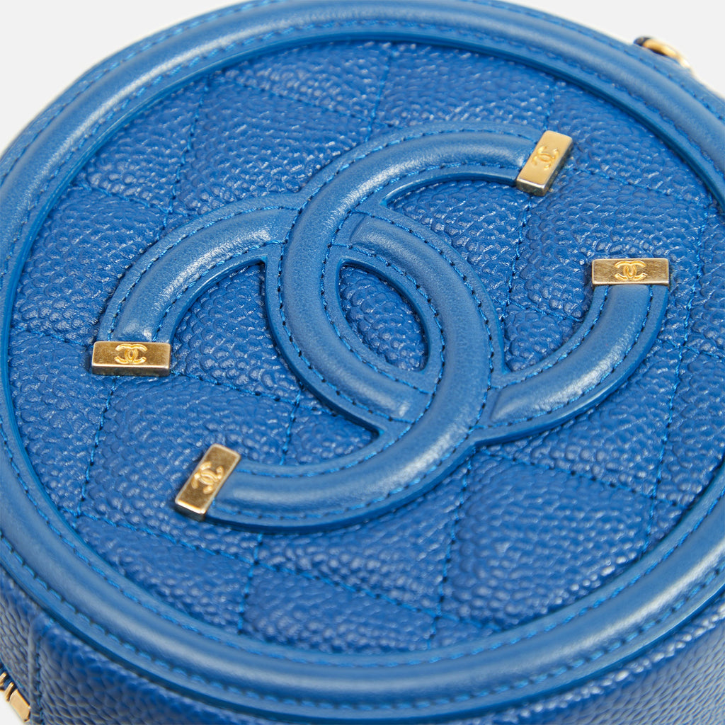 WGACA Chanel Caviar Filigree Round Chain Crossbody Bag - Blue