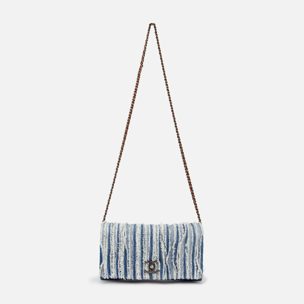 WGACA Chanel Denim Fringed Flap Bag - Blue
