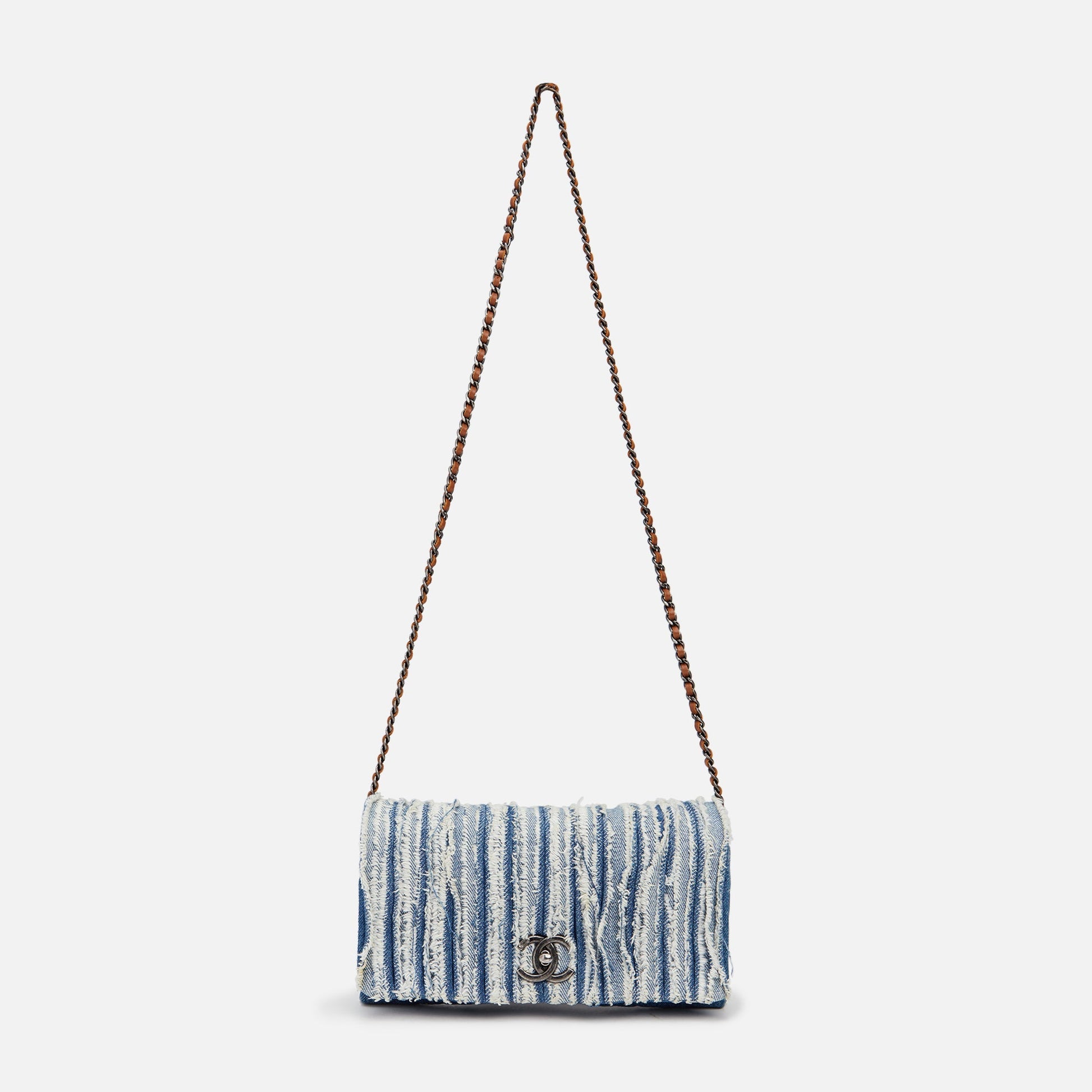 WGACA Chanel Denim Fringed Flap Bag - Blue