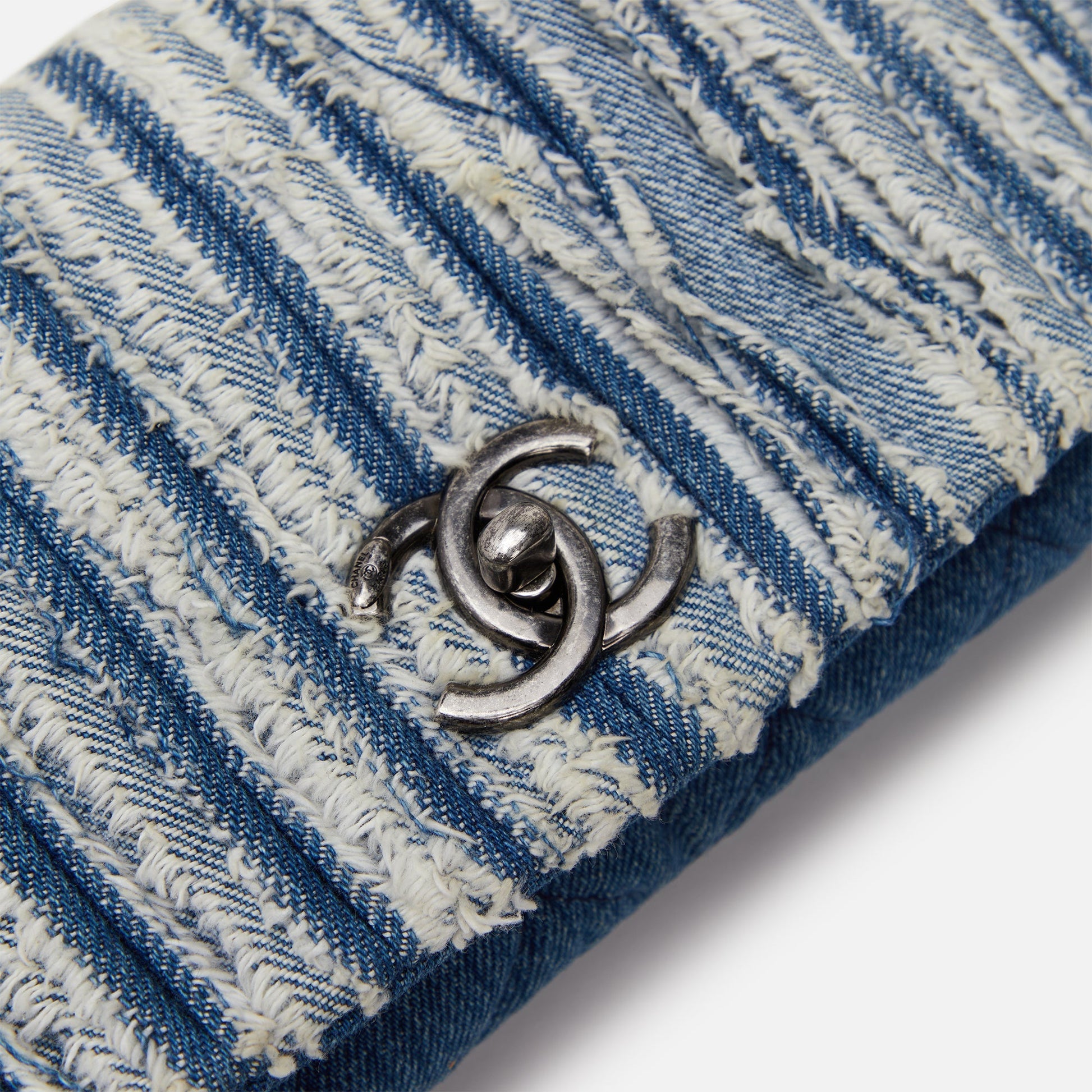 WGACA Chanel Denim Fringed Flap Bag - Blue